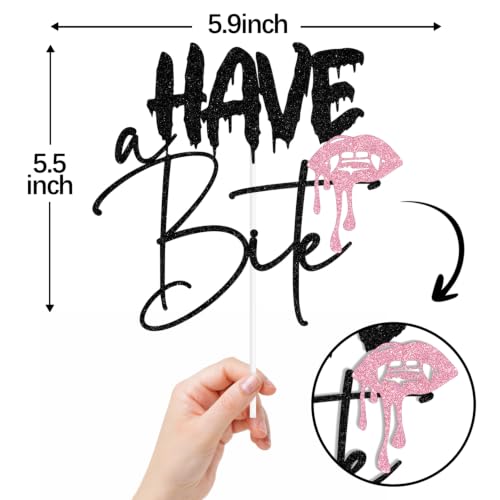 Black & Pink Glitter Zombie Cake Topper - Have A Bite Halloween Party Décor