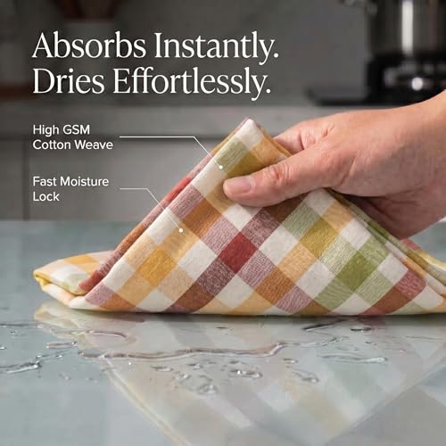 Cotton Dish Towels Set of 6 - 20x30 Inches Harvest Pattern, Soft & Absorbent