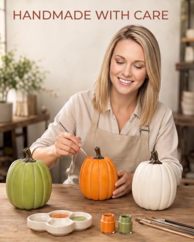 Fall Decor 3-Pack Resin Pumpkin Set - White Green Orange Small