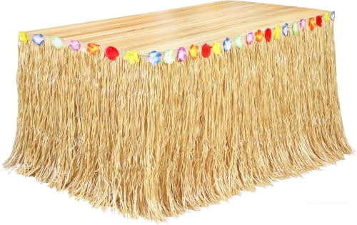 Grass Color Tropical Party Table Skirt & Leis Set - 9ft x 29.5in