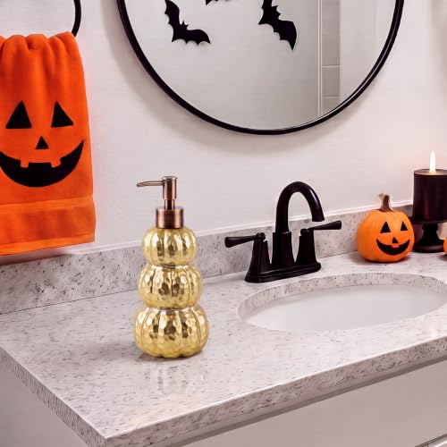 Gold Pumpkin Soap Dispenser - Fall Ceramic Bathroom Decor, Refillable 8.27in