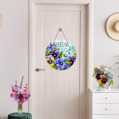 Deroro Welcome Spring Summer Floral Flower Sign for Front Door - Purple