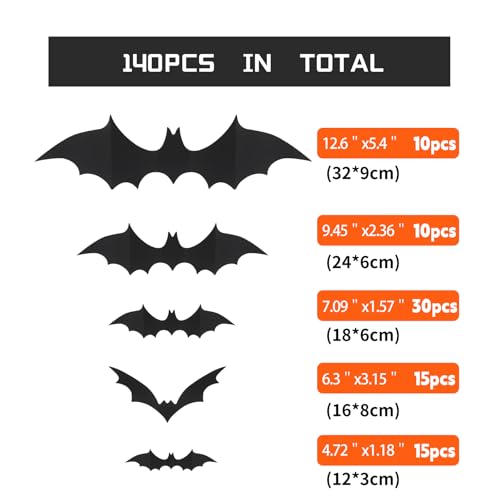 Halloween Bat Wall Decals - 80pcs 3D Spooky Indoor Outdoor Decor Set