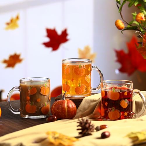 Maxcheck Pumpkin Coffee Mug Set - 6 Pack 12 oz Fall Glass Cups