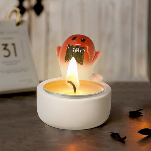 Halloween Ghost Ceramic Candle Holder - Style 2, Scary Cute Tealight Decor