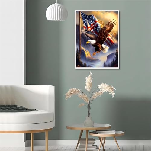DIY 5D Diamond Painting Kit for Adults - Eagle with Flag Wall Art 12x16 Inch