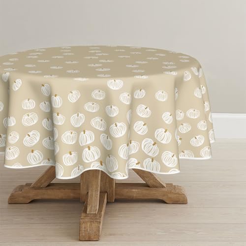 Horaldaily Fall Round Tablecloth 90 Inch Beige with Pumpkin Pattern