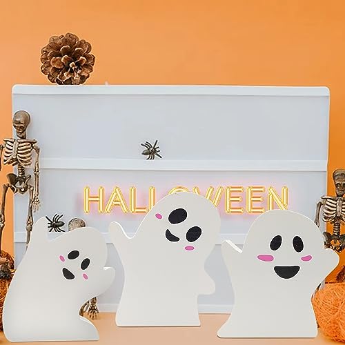 Halloween Wooden Ghost Signs Set - Cute Tiered Tray Decor for Party & Home