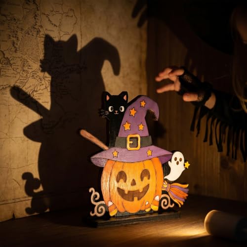 Halloween Wooden Tabletop Signs Set - Ghost Pumpkin Black Cat Spooky Cute Desk Decor