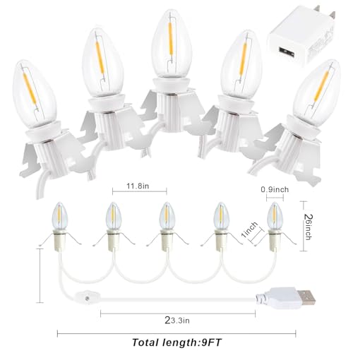 USB-Powered LED Christmas Village Lights with C7 Blow Molded Cord - 5 Bulbs