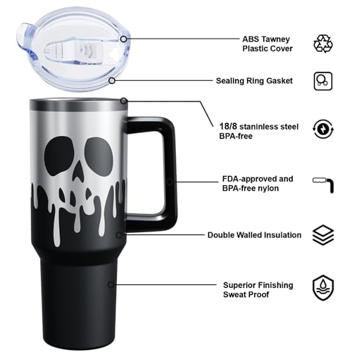 Halloween Skeleton 40 oz Tumbler with Lid Handle and Straw - Variation 04