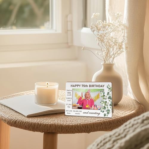 Eucalyptus 75th Birthday Photo Frame - 4x6 Table Decor Gift for Grandma Grandpa