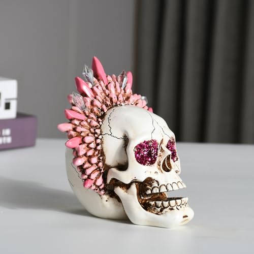 Pink Skull Head Sculpture Halloween Gothic Decor Resin Human Bone Model