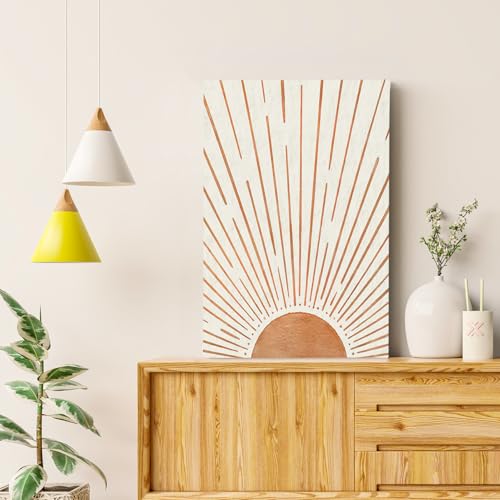 Orange Sun Boho Wall Art Canvas Painting 16x24 Inch Framed Home Decor