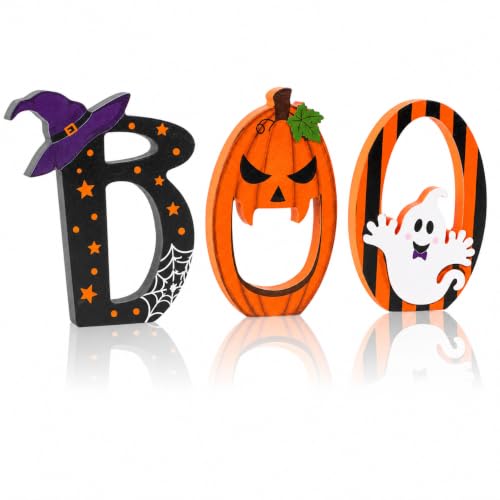 Halloween Wooden Signs Set - Black, Orange, Purple Indoor Table Decor