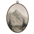 Oval Mountain Landscape Wall Art - Forest Lake Canvas Print, 11.3 x 8.7 Inches