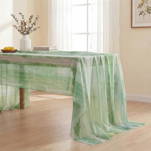 Fabric Tablecloth 52x70 Inch Rectangular Gradient Stripe Green - Durable & Easy Care
