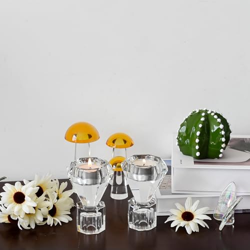 Crystal Candle Holders Set of 2 - Elegant Glass Tealight Stand for Weddings and Home Decor