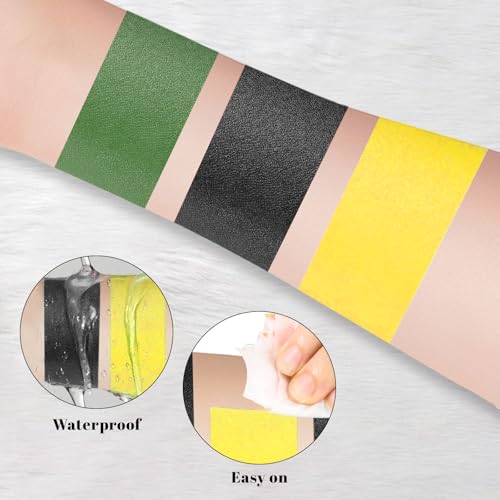 Oil-Based Body Paint Set - Black, Yellow & Bright Green Halloween Cosplay