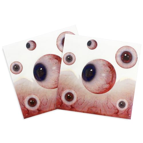 Eyeball Halloween Paper Napkins - 40pcs Disposable Bloody Bloodshot Party Napkins, 6.5x6.5in for Spooky Events - Variation: Eyeball