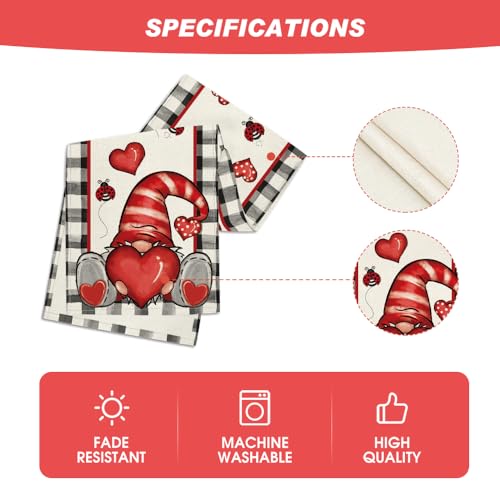 Buffalo Plaid Gnome Valentine's Day Table Runner 13x72 Inch - Black White