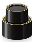 Black Plastic Dinner Plates with Gold Rim Set - 200PCS, Elegant Partyware, Reusable & Disposable