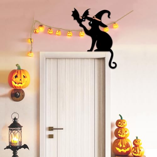 Halloween Cat Door Topper Black Metal Decor Bat Silhouette Home Decor