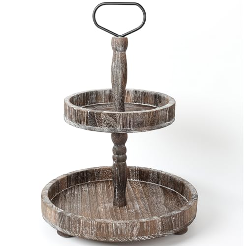 Horse Rustic Wooden Tiered Tray Light Brown 18.5x12.5 Farmhouse Decor Cupcake Stand