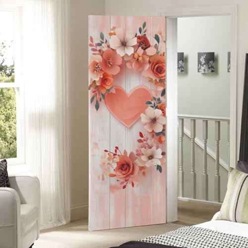 Valentine Heart Door Cover - Stretch Fabric Porch Decoration, 35x79 in - Variation of A26