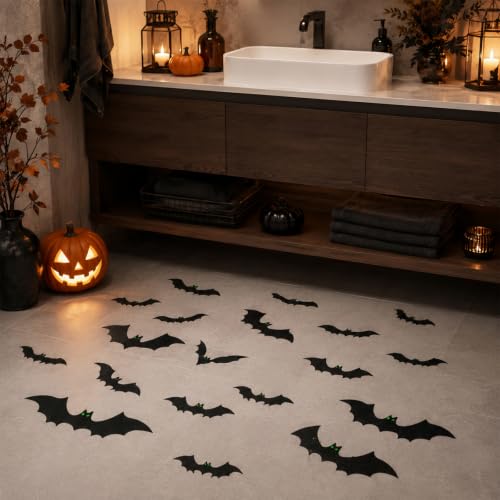 Halloween Bat Non Slip Bathtub Stickers with Scraper - Waterproof Bathroom Decal Set