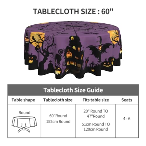 Giwawa Halloween Round Tablecloth 60 Inch - Spooky Pumpkin Cat Bat Web Design, Purple Variant