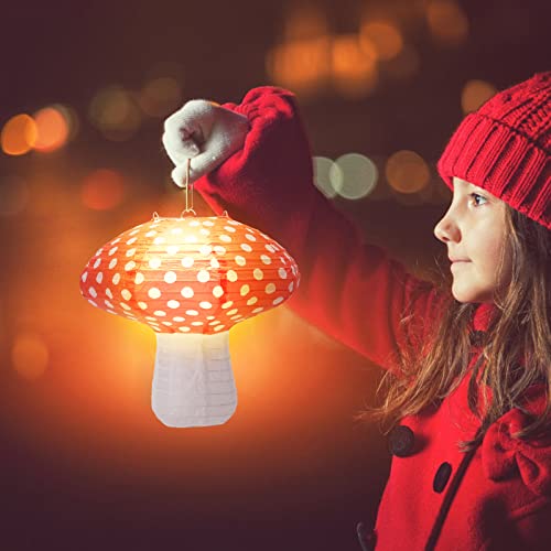 Orange Mushroom Paper Lanterns Set - 8 & 12 Inch Decor for Forest & Fairyland Parties