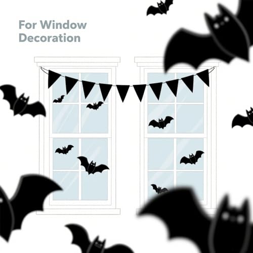 Halloween 3D Bat Wall & Window Stickers Set with Banners - Reusable Party Decorations