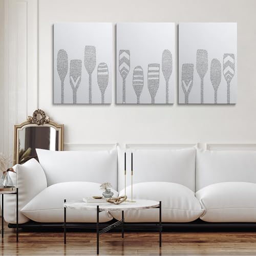Framed Paddle Oar Nautical Wall Art Set of 3 - Black & White 12x16 inch