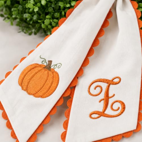 Halloween Pumpkin Wreath Sash - Fall Front Door Decor with Bow - Variation C
