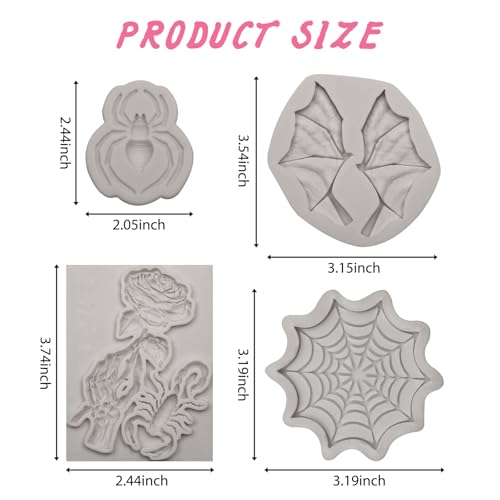 Halloween Silicone Mold Set for Cake Decorating - Spider Web, Skeleton Hand, Bat Wings, Spider Designs