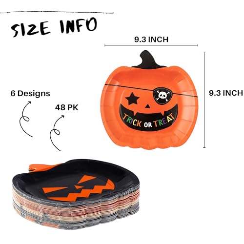 Halloween Paper Plates 48 Pack - Pumpkin & Ghost Disposable Party Tableware