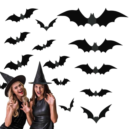 3D Bat Wall Decor Halloween Stickers - 140 Pieces, Realistic & Reusable