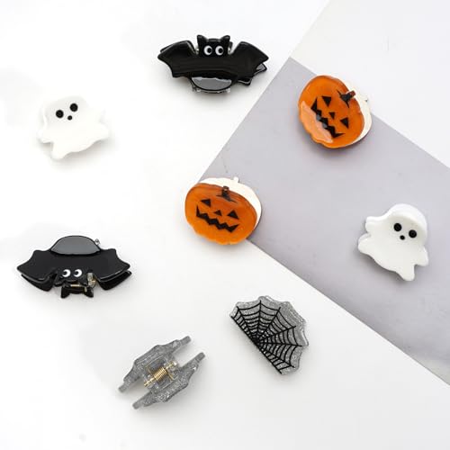 Mini Halloween Hair Clips Set - Pumpkin Ghost Skeleton Spide Web, Color 1