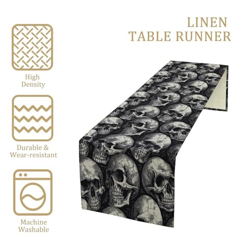 Gothic Table Runner Dark Skull Pattern 13x36 Inches - Farmhouse Wedding Decor - Variation of Gothic-3