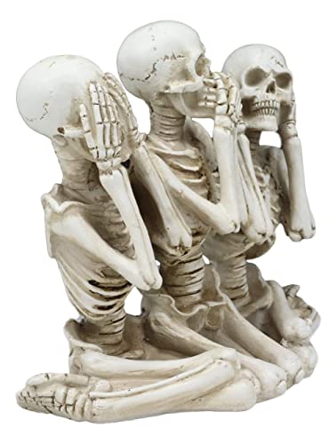 Gothic Skeleton Sisters Figurine - See Hear Speak No Evil Halloween Decor - 6 Inch