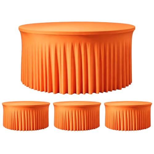 Orange Round Tablecloth 72 Inch - 4 Pack for 6FT Tables, Fall & Holiday Decor