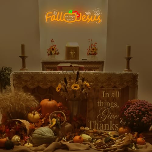 Fall in Love with Jesus Neon Sign for Wall Decor Christian Fall LED Sign - Seasonal Faith Decoration