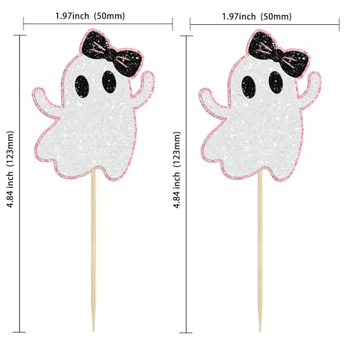 Pink Glitter Ghost Cupcake Toppers Halloween Party Decorations 24 Pack