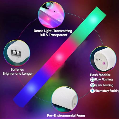 28PCS LED Foam Glow Sticks Bulk Party Pack with 3 Flashing Modes for Events