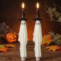 Halloween Witch Ghost Flameless Taper Candles - Battery Operated, Timer, Safe Decor