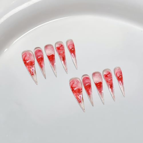 Gothic Style Curved Stiletto Press-On Nails with Eagle Claw Red Gradient - Extra Long Acrylic Fake Nails for Women