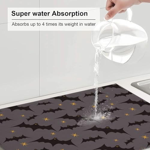 Star Bats Witchy Dish Drying Mat for Kitchen Counter - Large 18x24 Microfiber