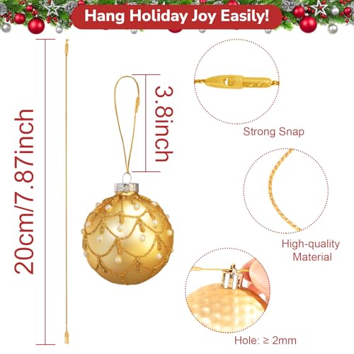 200Pcs Gold Ornament Hangers String with Snap Fastener - Holiday Decorations