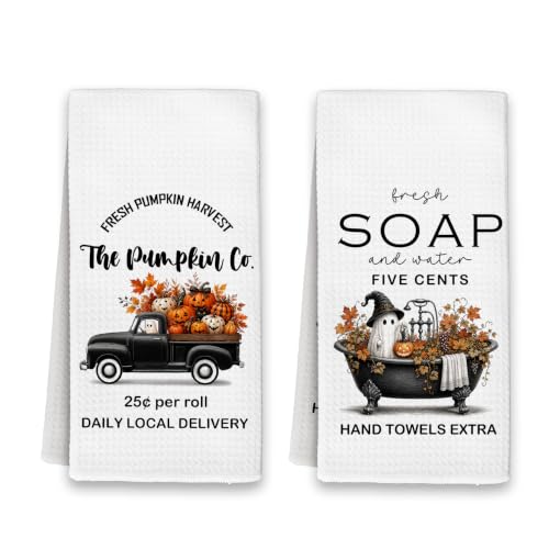 Halloween Fall Ghost Pumpkin Kitchen Towels Set of 2 - 16x24 Inches, Decorative Dish Hand Towels - Pumpkin-2